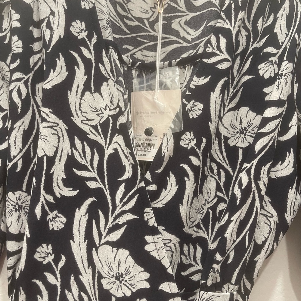 Navy Blue and White Floral Wrap Dress - Women - Picture 2 of 4